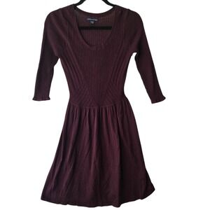 American Eagle Burgundy Ribbed Knit Fit & Flare Dress Whimsigoth Skater Sz Med